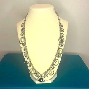 New York and Company Gunmetal Black glass and Pearl Long necklace